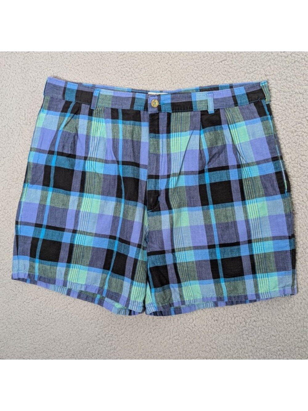Van Heusen Size 40 Plaid Cotton Shorts Blue Black Green Classic Fit Casual Wear